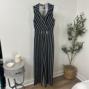 Almost Famous Striped Black and White Sleeveless Jumpsuit
